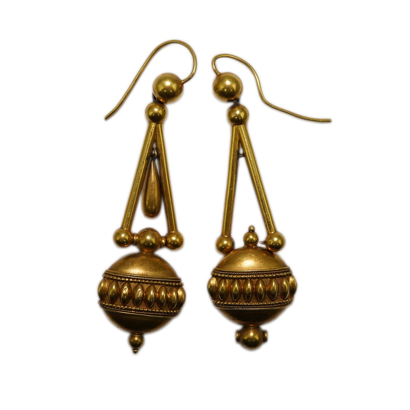 A pair of early Victorian gold drop earrings